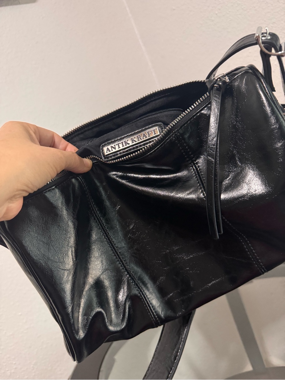 Antik Kraft Black Shoulder Bag with Silver Hardware - Picture 8 of 16